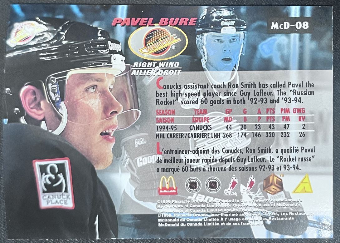 1995-96 Pinnacle McDonald's Game Winners Pavel Bure Vancouver Canucks #MCD-08