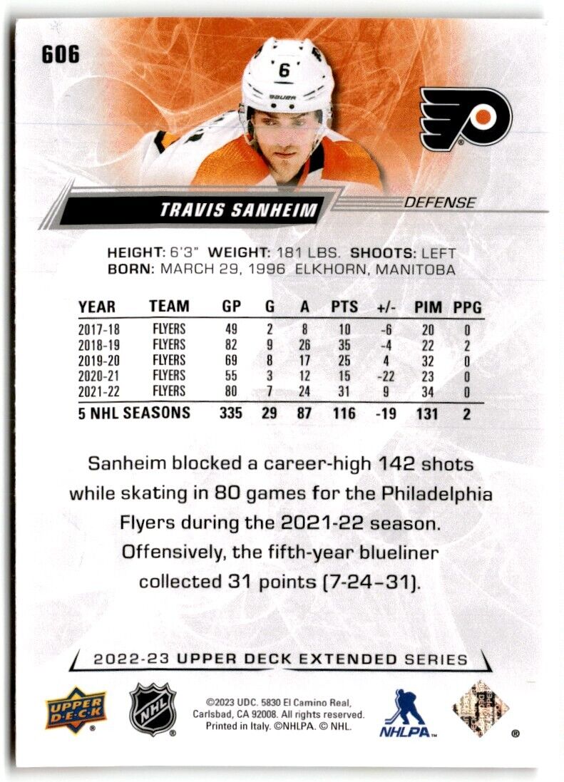 2022-23 Upper Deck Travis Sanheim Philadelphia Flyers #606