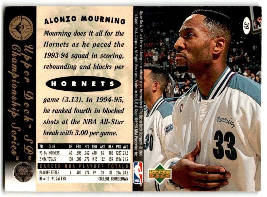 1994-95 SP Championship Die Cuts Alonzo Mourning Charlotte Hornets #39