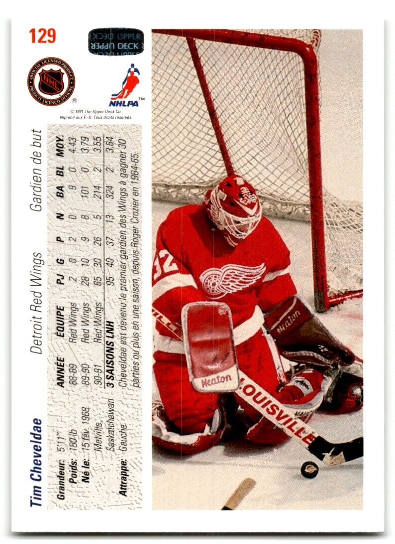 1991-92 Upper Deck Tim Cheveldae Detroit Red Wings #129