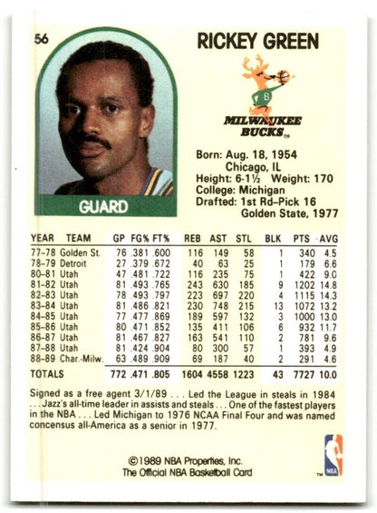 1989-90 Hoops Rickey Green Milwaukee Bucks #56