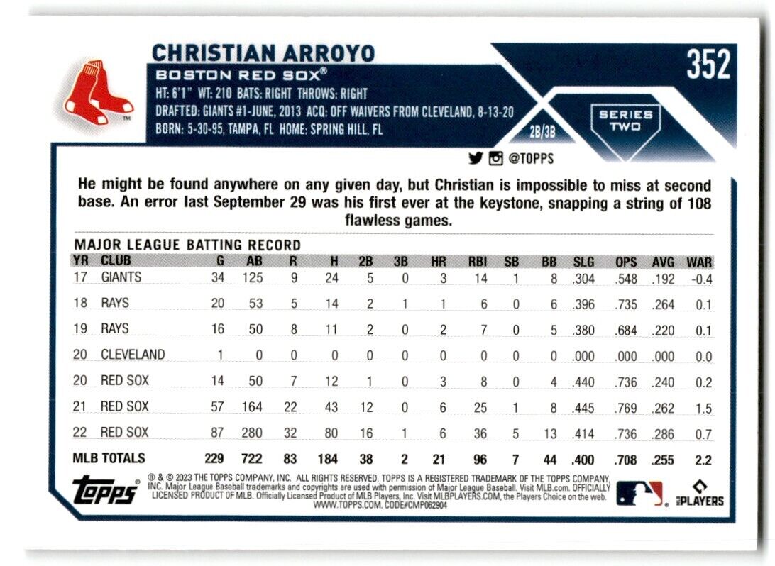 2023 Topps Christian Arroyo Boston Red Sox #352