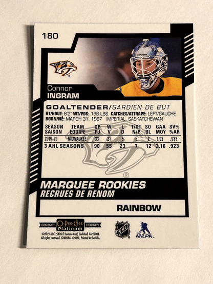 2021-22 O-Pee-Chee Platinum Marquee Rookies Rainbow - #180 Connor Ingram