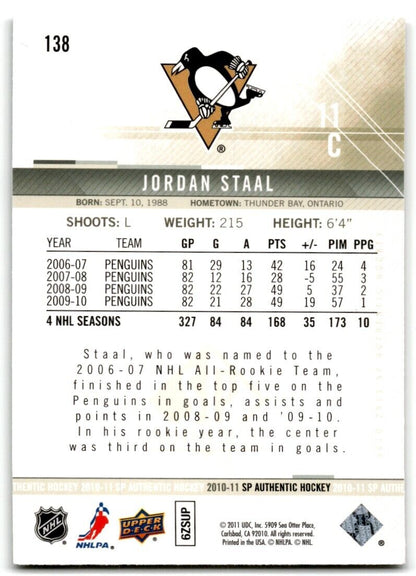 2010-11 SP Authentic Jordan Staal Pittsburgh Penguins #138