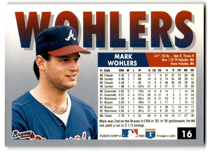 1993 Fleer Mark Wohlers Atlanta Braves #16