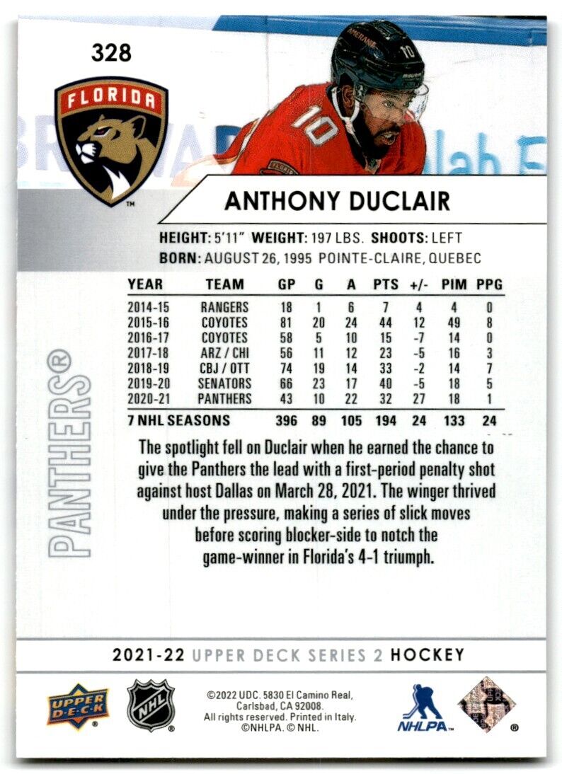 2021-22 Upper Deck Anthony Duclair Florida Panthers #328