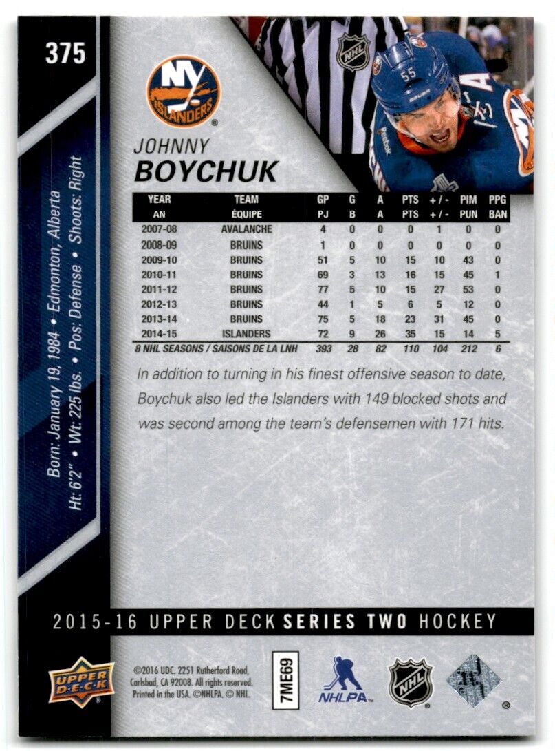 2015-16 Upper Deck Johnny Boychuk New York Islanders #375