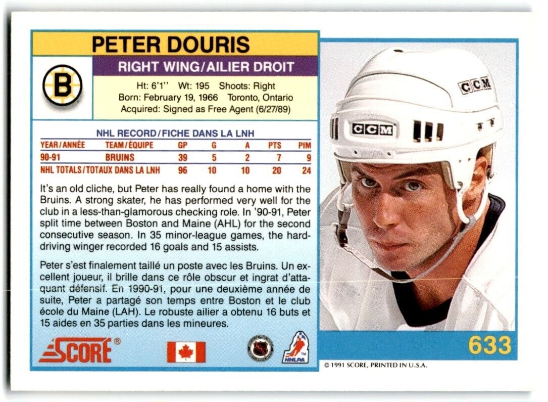 1991-92 Score Canadian Peter Douris Boston Bruins #633