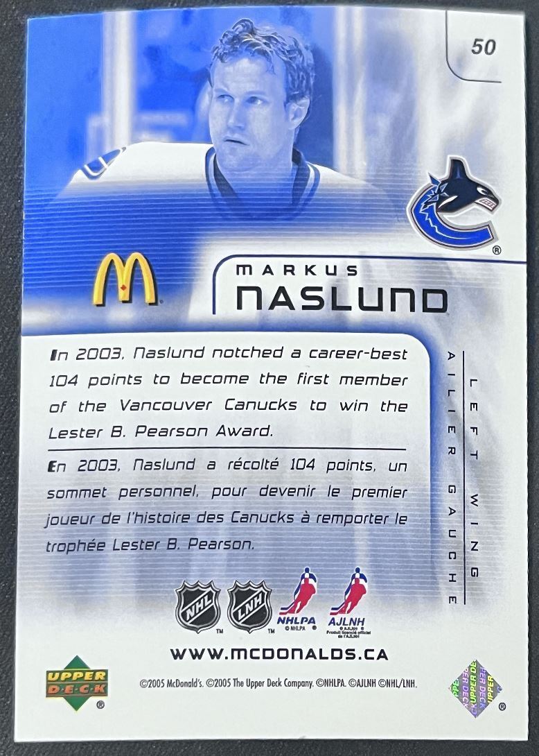 2005-06 Upper Deck McDonald's Markus Naslund Vancouver Canucks #50