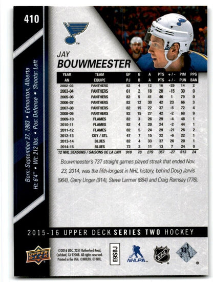 2015-16 Upper Deck Jay Bouwmeester St. Louis Blues #410