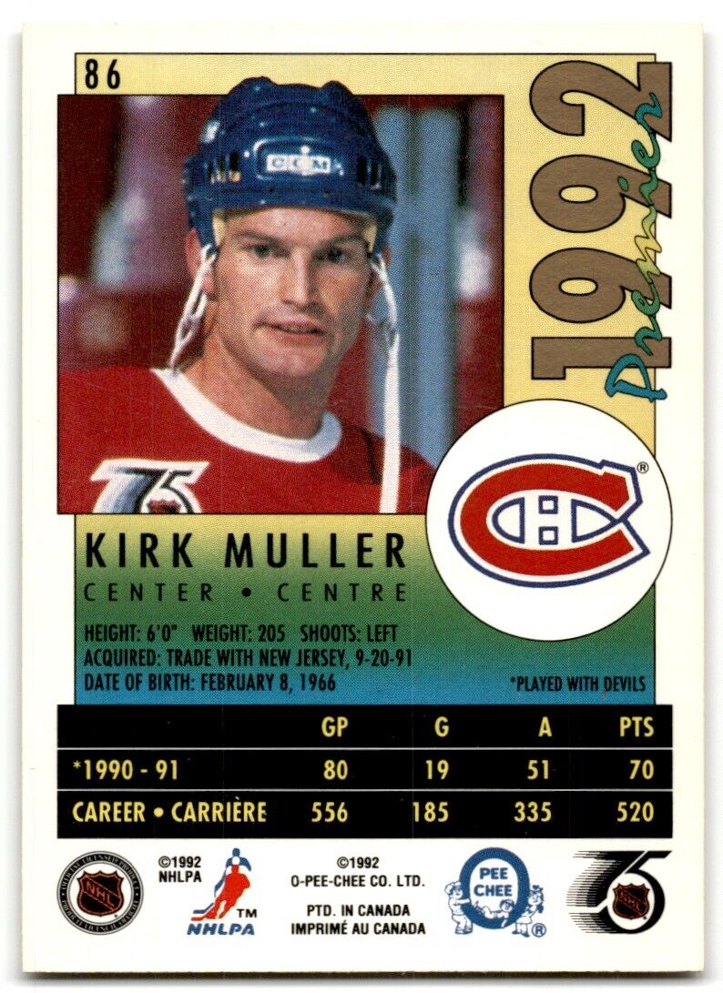 1991-92 O-Pee-Chee Premier Kirk Muller Montreal Canadiens #86