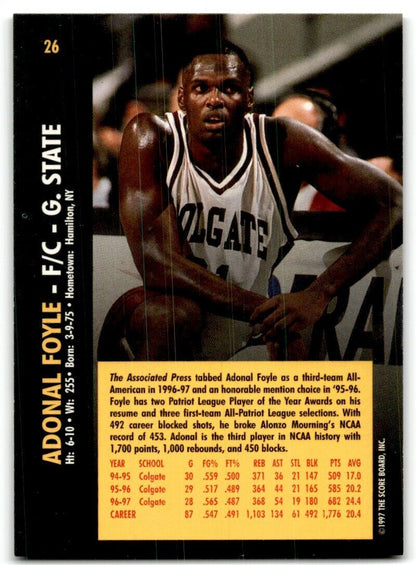 1997-98 Score Board Rookies Adonal Foyle Colgate Red Raiders #26