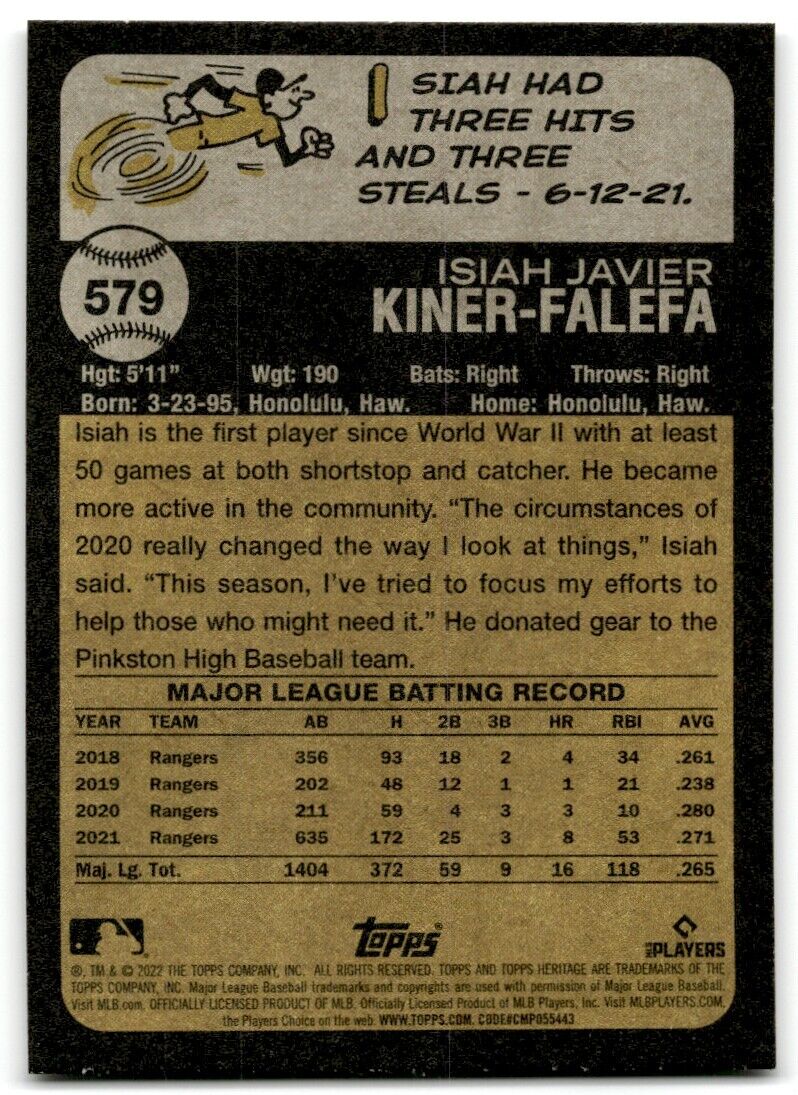 2022 Topps Heritage High Number Isiah Kiner-Falefa New York Yankees #579