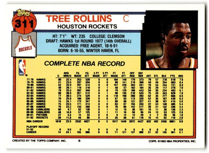 1992-93 Topps Tree Rollins Houston Rockets #311