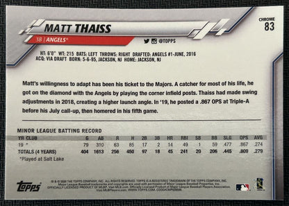 2020 Topps Chrome Matt Thaiss Rookie Los Angeles Angels #83