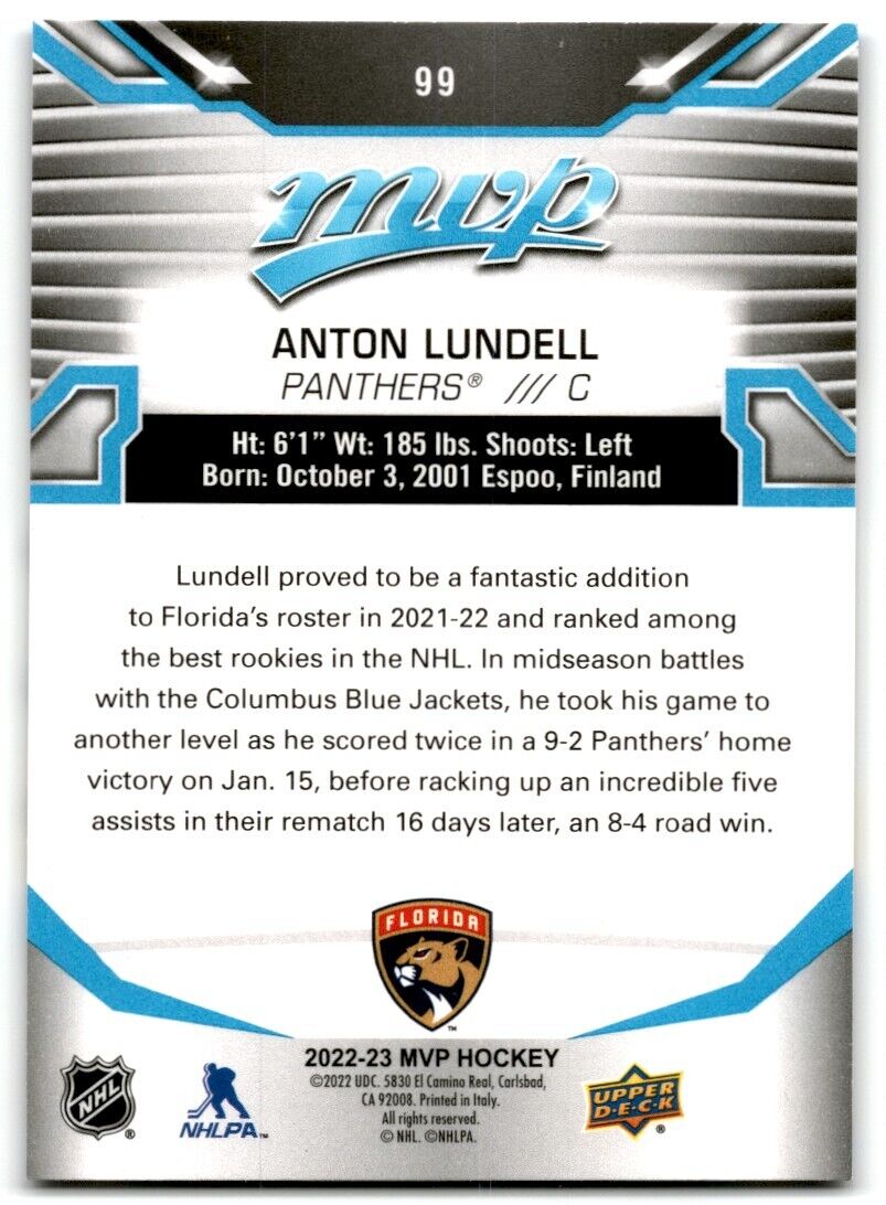 2022-23 Upper Deck MVP Anton Lundell Florida Panthers #99