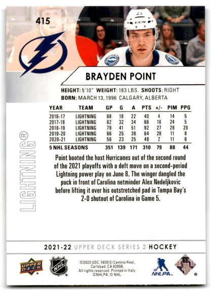 2021-22 Upper Deck Brayden Point Tampa Bay Lightning #415