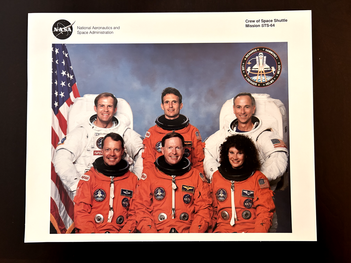 NASA Space Shuttle STS-64 crew litho 10x8