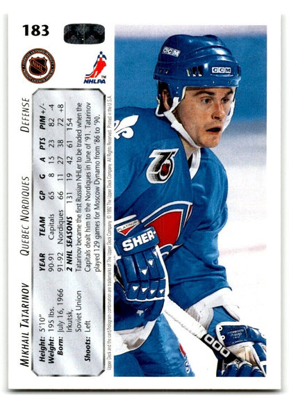 1992-93 Upper Deck Mikhail Tatarinov Quebec Nordiques #183