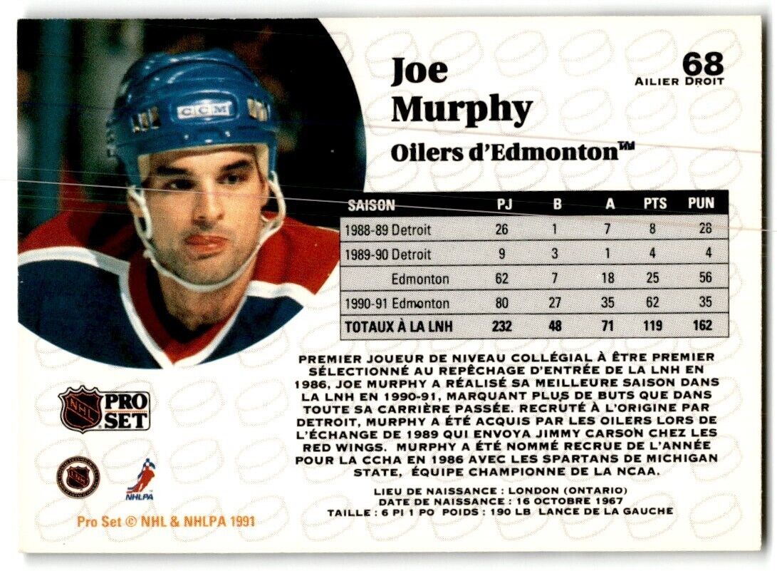 1991-92 Pro Set French Joe Murphy Edmonton Oilers #68