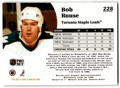 1991-92 Pro Set Bob Rouse Toronto Maple Leafs #228