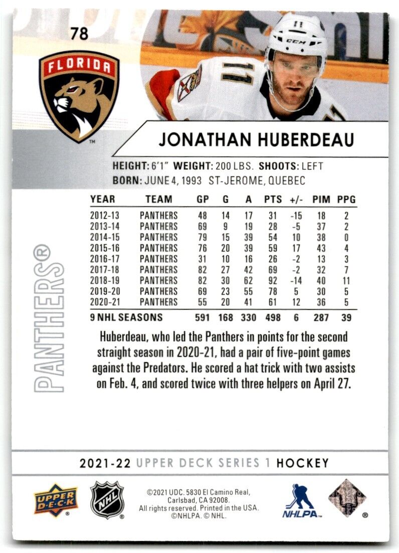 2021-22 Upper Deck Jonathan Huberdeau Florida Panthers #78