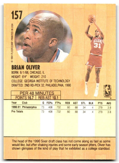 1991-92 Fleer Brian Oliver Philadelphia 76ers #157