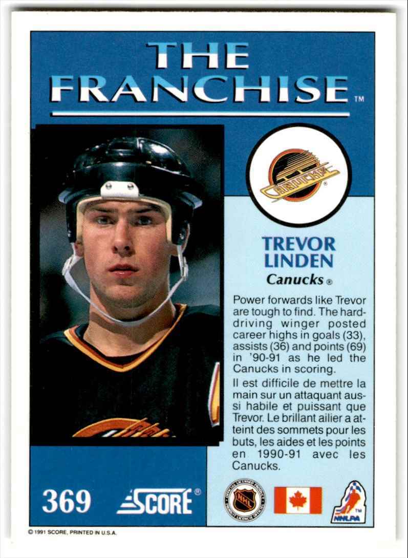 1991-92 Score Canadian Bilingual Trevor Linden Vancouver Canucks #369