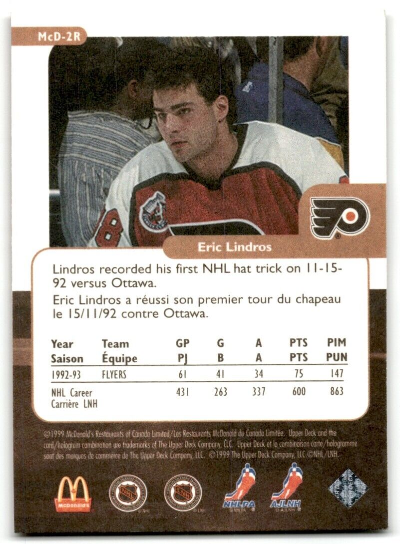 1999-00 Upper Deck Retro McDonald's Eric Lindros Philadelphia Flyers #MCD-2R