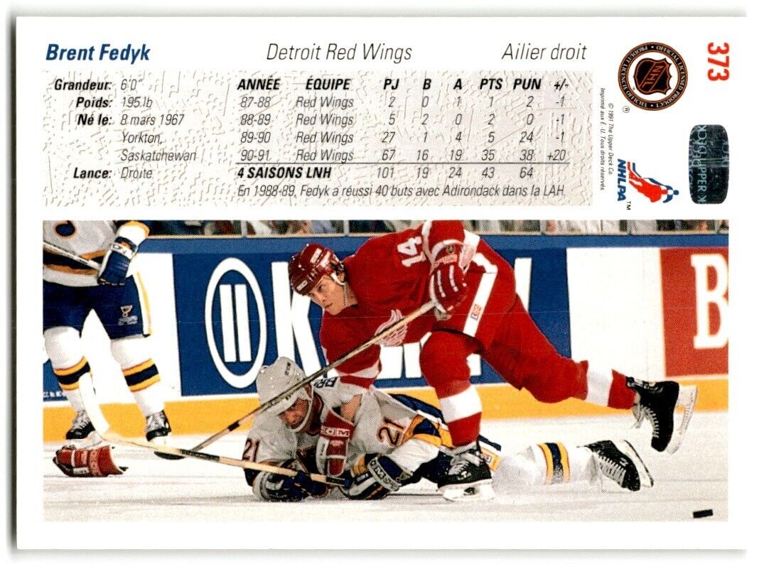 1991-92 Upper Deck Brent Fedyk Detroit Red Wings #373