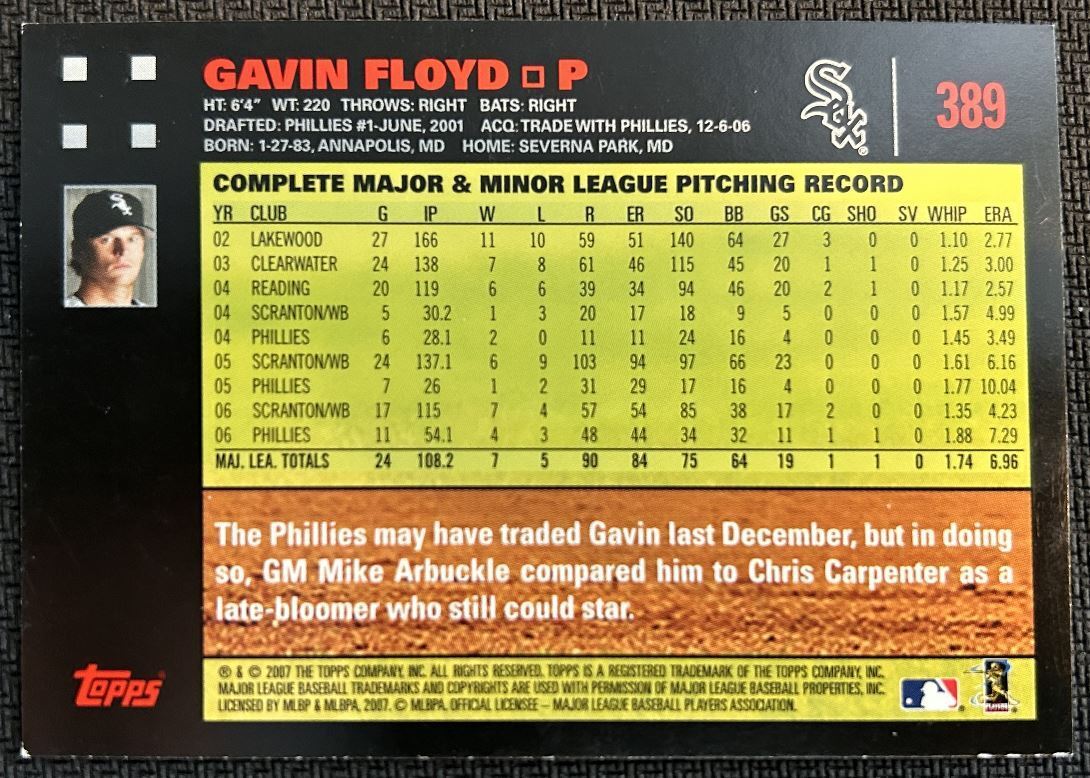 2007 Topps Gavin Floyd Chicago White Sox #389