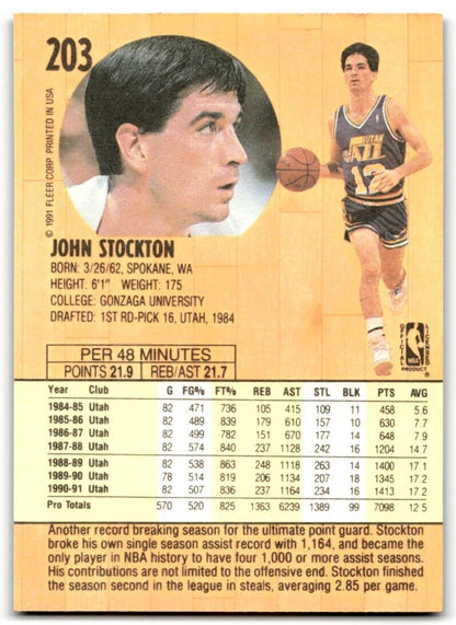 1991-92 Fleer John Stockton Utah Jazz #203