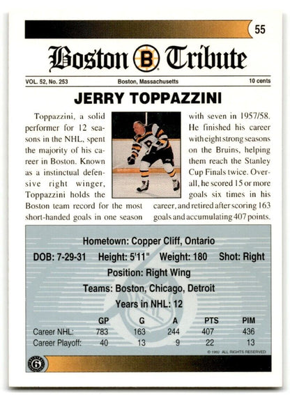 1991-92 Ultimate Original 6 Jerry Toppazzini Boston Bruins #55