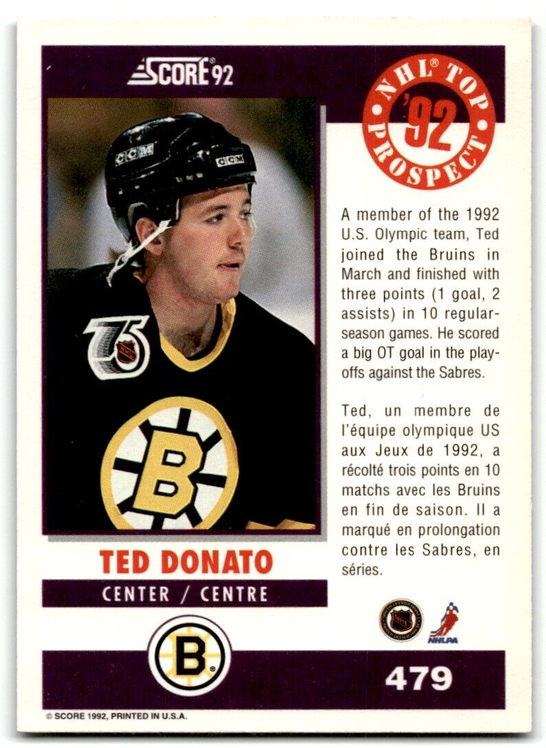 1992-93 Score Canadian Ted Donato Boston Bruins #479