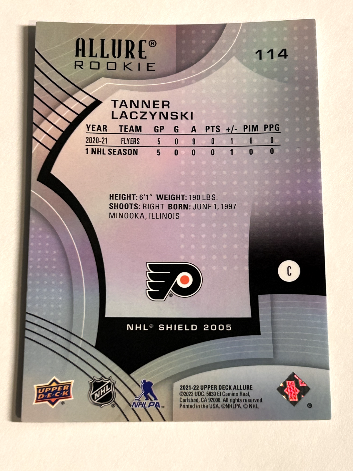 2021-22 Upper Deck Allure - Rookie #114 - Tanner Lacynski - Philadelphia Flyers