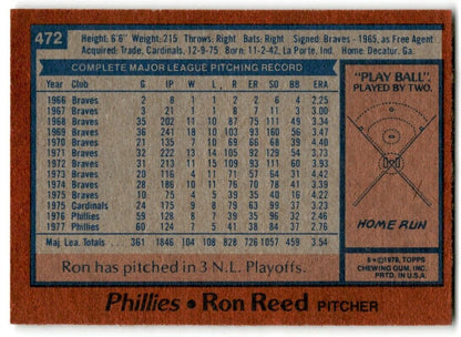 1978 Topps Ron Reed Philadelphia Phillies #472