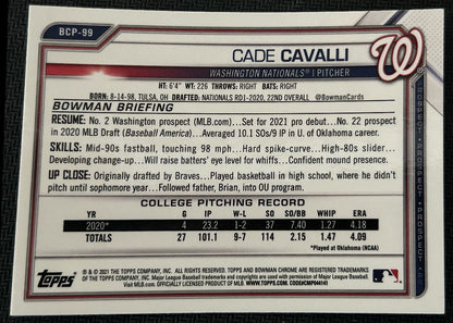 2021 Bowman Chrome Prospects Cade Cavalli Washington Nationals #BCP-99