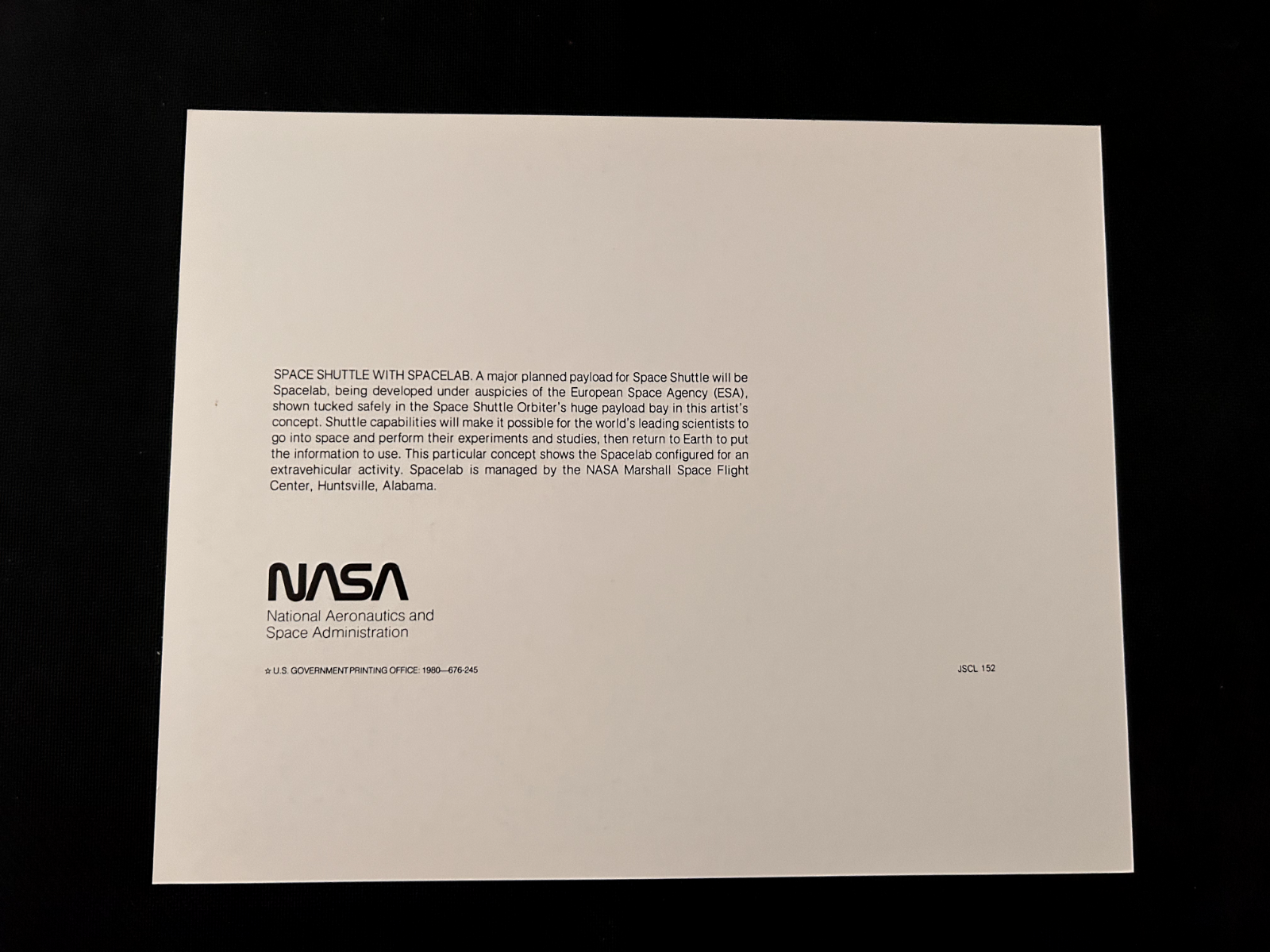 NASA Space Shuttle Orbiter carrying spacelab concept  #2 artist litho 8X10