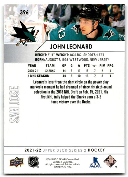 2021-22 Upper Deck John Leonard San Jose Sharks #396