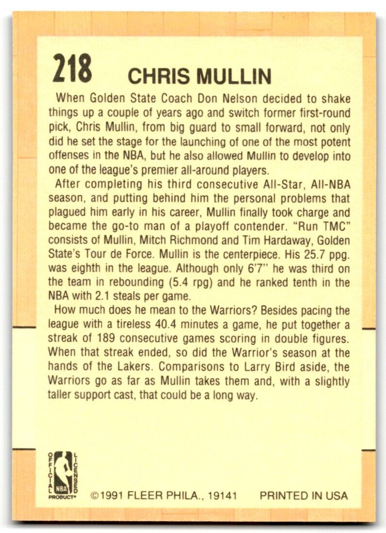 1991-92 Fleer Chris Mullin Golden State Warriors #218