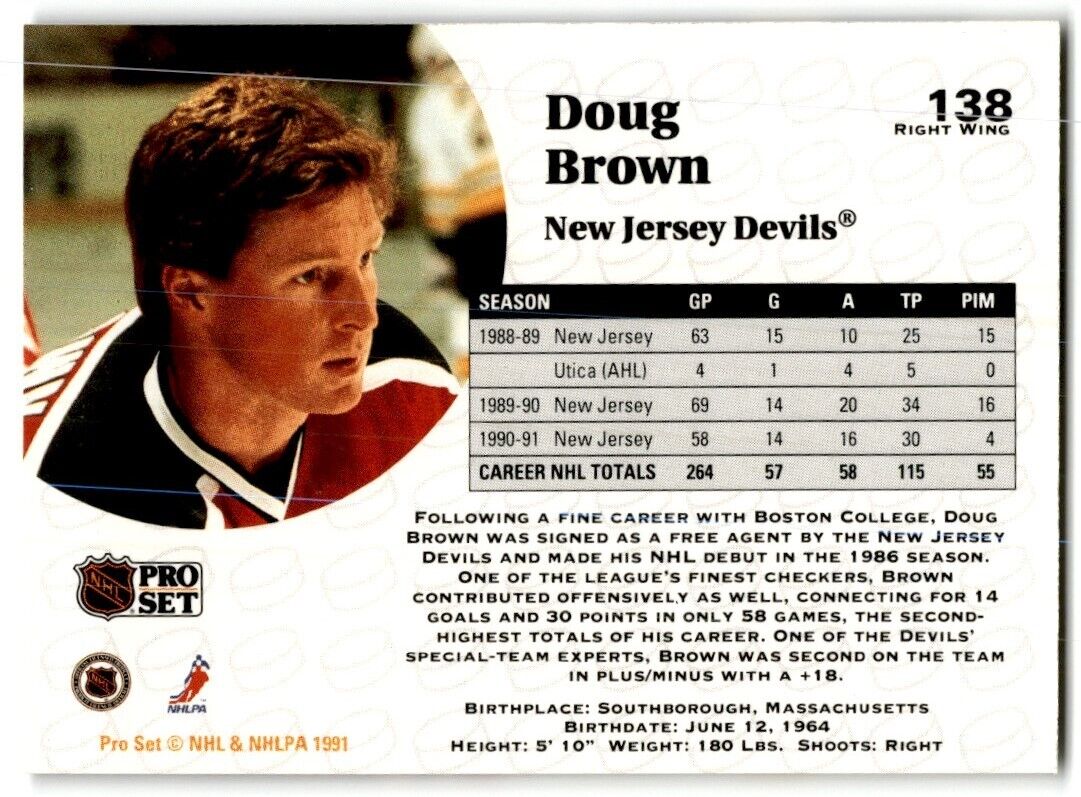 1991-92 Pro Set Doug Brown New Jersey Devils #138