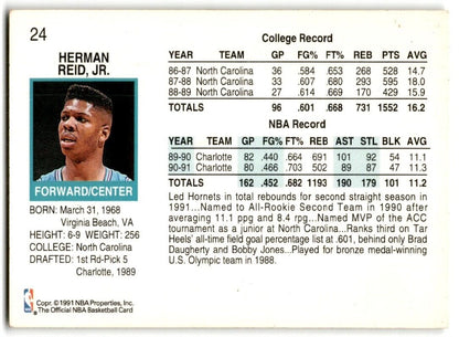 1991-92 Hoops J.R. Reid Charlotte Hornets #24