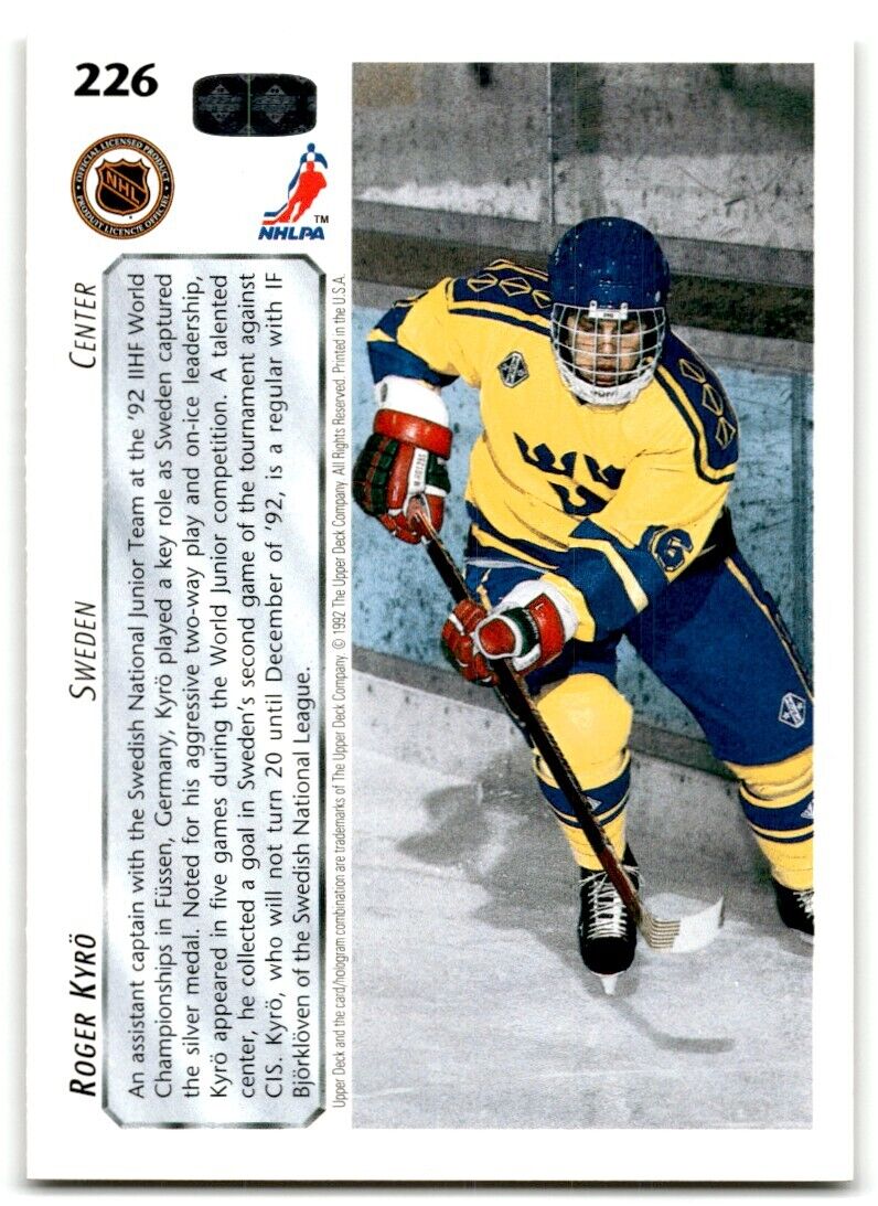 1992-93 Upper Deck Roger Kyro Rookie Sweden #226