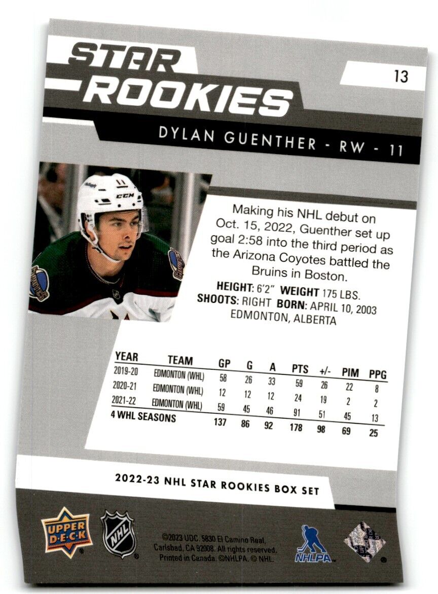 2022-23 Upper Deck Star Rookies Dylan Guenther Rookie Phoenix Coyotes #13