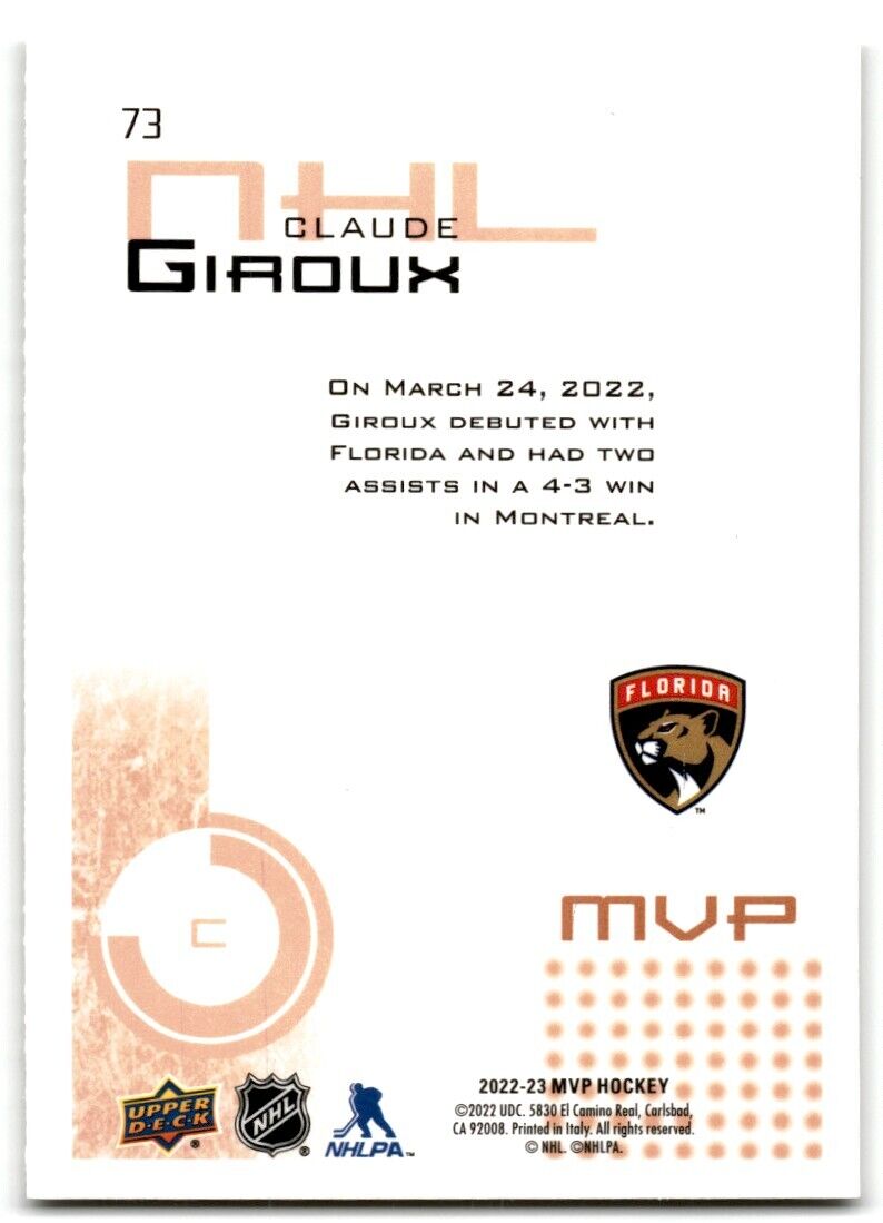 2022-23 Upper Deck MVP Claude Giroux Florida Panthers #73