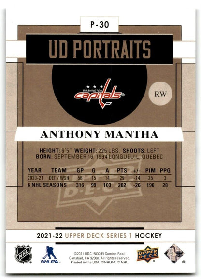 2021-22 Upper Deck UD Portraits Anthony Mantha Washington Capitals #P-30