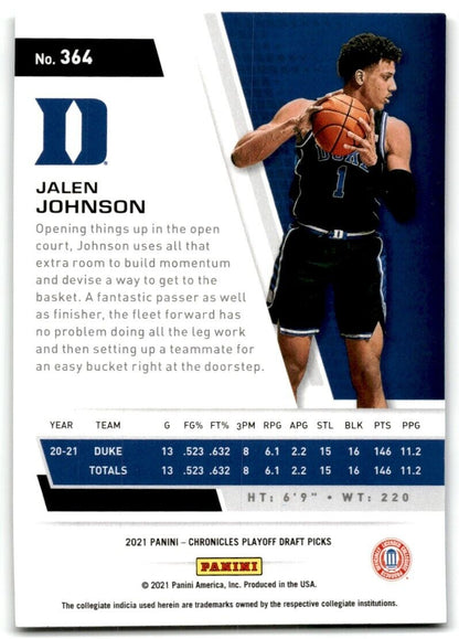 2021-22 Panini Chronicles Playoff Draft Picks Jalen Johnson Duke Blue Devils