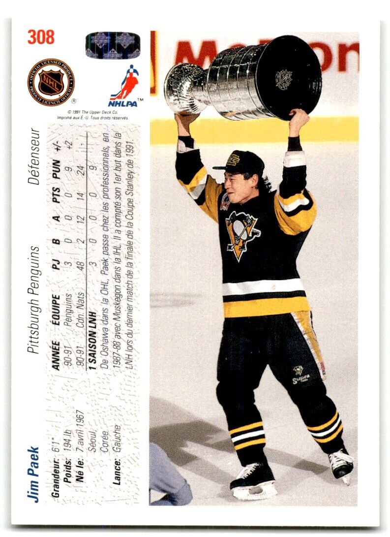 1991-92 Upper Deck French Jim Paek Rookie Pittsburgh Penguins #308