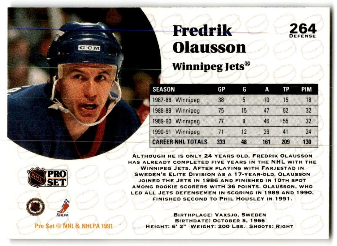 1991-92 Pro Set Fredrik Olausson Winnipeg Jets #264