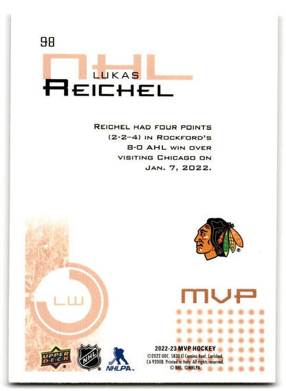 2022-23 Upper Deck MVP Lukas Reichel Chicago Blackhawks #98